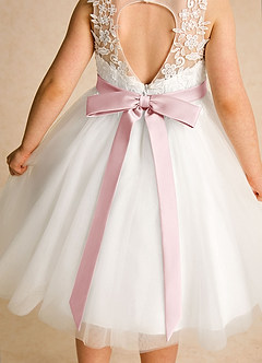 Azazie Lettie Flower Girl Dresses Ivory Powder Pink Ball-Gown Lace Dress image5