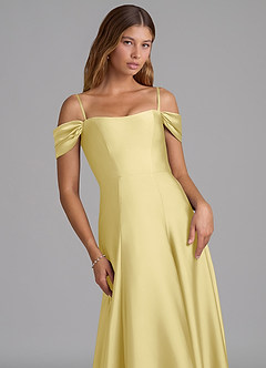 Azazie Seriana Bridesmaid Dresses Lemon Sorbet A-Line Off the Shoulder Stretch Satin Convertible Dress image2