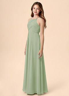 Azazie Ginny Junior Vestido de Salvia Polvorienta de Gasa de Corte en A con Plisado image3