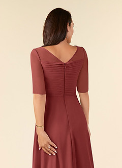 Azazie Naomi Mère de la mariée Robes Robe Trapèze en Mousseline de soie Col bateau plissé Terracotta image6