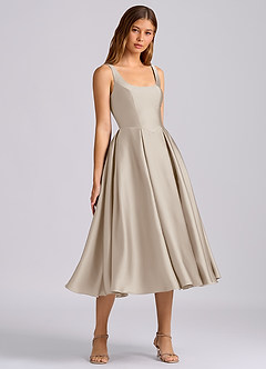 Azazie Amalie Bridesmaid Dresses Frost A-Line Pleated Stretch Satin Dress image1