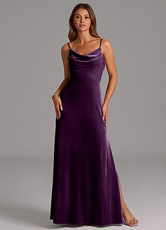 Azazie Olaine Bridesmaid Dresses Grape A-Line Pleated Velvet Dress image3