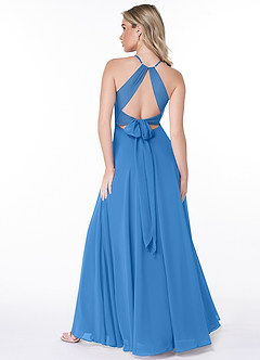 Azazie Evalleen Robes de demoiselle d'honneur Robe Trapèze en Mousseline de soie Plissée Geai Bleu image4
