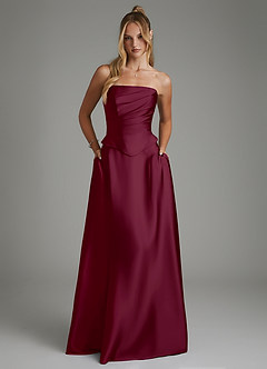 Azazie Amina Robes de demoiselle d'honneur Robe Trapèze en Satin extensible Corset Mûre image1