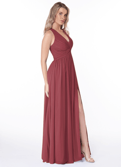 Azazie Jaclyn Bridesmaid Dresses Merlot A-Line Pleated Chiffon Dress image5