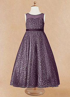 Azazie Siwa Flower Girl Dresses Plum A-Line Beaded Tulle Dress image5