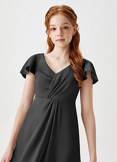 Azazie Soren Junior Black A-Line Ruched Stretch Satin Dress image3
