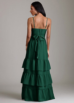 Azazie Nathalia Probar vestidos en casa Vestido de Esmeralda de Gasa de Corte en A con Volante image2