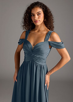 Azazie Lianne Jurken voor bruidsmeisjes Jurk van Stretch Satijn met A-Lijn Off the Shoulder Schemering image3