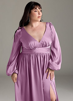 Azazie Norah Robes de demoiselle d'honneur Robe Trapèze en Satin extensible Glycine image12