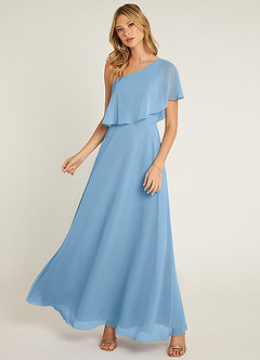 Azazie Lizzy Brautjungfernkleider A-Linie One-Shoulder Chiffon Kleid Stahlblau image5