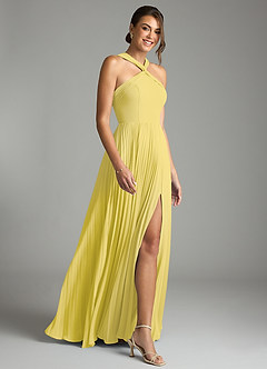 Azazie Afra Bridesmaid Dresses Canary A-Line Pleated Chiffon Dress image3