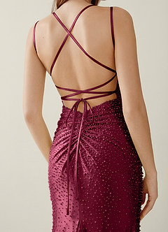 Sylvan Burgundy V-neck Hot Rhinestones Corset Prom Dress image6