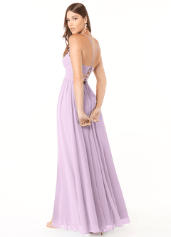 Azazie Aaida Bridesmaid Dresses Frosted Lilac A-Line Corset Chiffon Dress image6