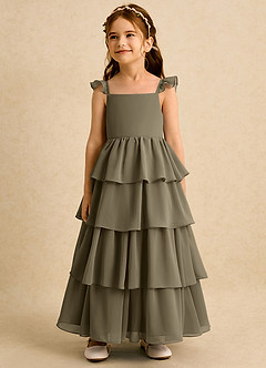 Azazie Boba Flower Girl Dresses Willow Green A-Line Square Neckline Chiffon Dress image4