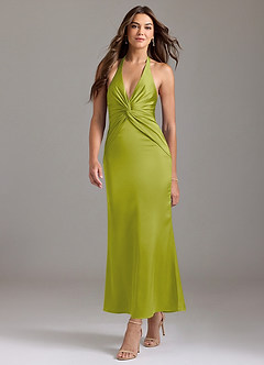 Azazie Valerie Bridesmaid Dresses Lemongrass Mermaid Pleated Stretch Satin Dress image3
