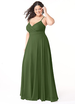 Azazie Avelina Robes de demoiselle d'honneur Robe Trapèze en Mousseline de soie Col V plissé Olive image8