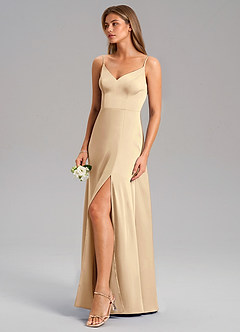 Azazie Talina Bridesmaid Dresses Champagne A-Line Stretch Satin Dress image4