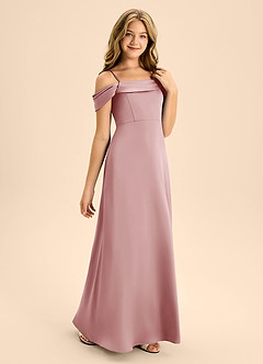 Azazie Anselie Junior Dusty Rose A-Line Off the Shoulder Stretch Satin Dress image5