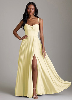 Azazie Akiko Brautjungfernkleider A-Linie Herzausschnitt Chiffon Kleid Zitronensorbet image3