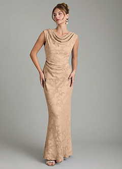 Azazie Kieryn Bridesmaid Dresses Champagne Mermaid Pleated Floral Burnout Dress image5