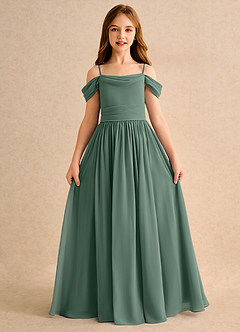 Azazie Shia Girls Formal Robe Demoiselle D'honneur Fillette Robe Trapèze en Mousseline de soie Épaule décolletée Eucalyptus image5