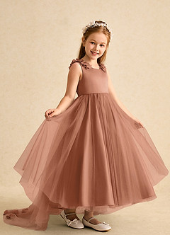 Azazie Lorita Robe Demoiselle D'honneur Fillette Robe Trapèze en Tulle Perlé Bronze image7