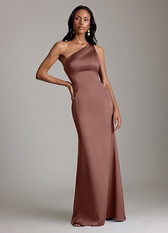 Azazie Voni Jurken voor bruidsmeisjes Jurk van Stretch Satijn met Zeemeermin One-Shoulder Espresso image5