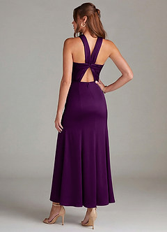 Azazie Rue Bridesmaid Dresses Grape Mermaid Pleated Stretch Satin Dress image6