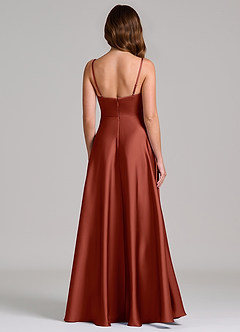 Azazie Amani Bridesmaid Dresses Terracotta A-Line Pleated Stretch Satin Dress image5