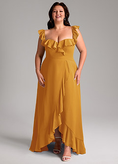 Azazie Lyra Bridesmaid Dresses Butterscotch A-Line Chiffon Convertible Dress image15