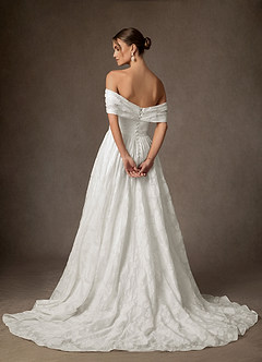 Azazie Carmine Wedding Dresses Diamond White A-Line Off the Shoulder Floral Jacquard Dress image2
