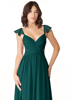Azazie Lissa Bridesmaid Dresses Peacock A-Line Lace Chiffon Dress image6