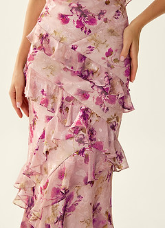 Rosabelle Mauve Floral Lace V-neck Open Back Mermaid Prom Dress image6