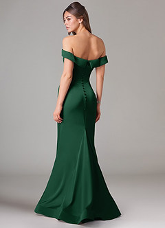Azazie Everly Robes de demoiselle d'honneur Robe Sirène Convertible en Satin extensible Épaule décolletée Vert Foncé image5