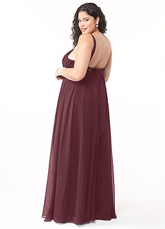 Azazie Aziza Bridesmaid Dresses Sangria A-Line V-Neck Pleated Chiffon Dress image10