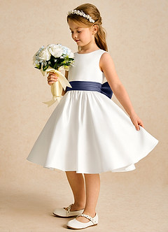 Azazie Sosie Flower Girl Dresses Ivory Stormy A-Line Pleated Matte Satin Dress image3