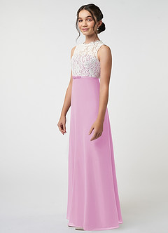 Azazie Rana Junior Candy Pink A-Line Lace Chiffon Dress image3