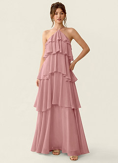Nevieve Dusty Rose Satin Faced Chiffon Ruffles Summer Dress image3