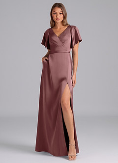Azazie Ambrosia Bridesmaid Dresses Vintage Mauve A-Line Pleated Stretch Satin Dress image6