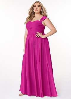 Azazie Zapheira Vestidos de damas de honor Vestido de Fucsia de Gasa de Corte en A con Volante image7