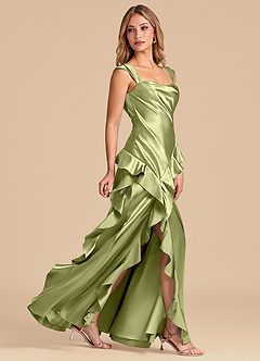 Azazie Sloane Bridesmaid Dresses Pistachio A-Line Sweetheart Neckline Metallic Satin Dress image3