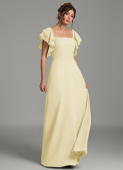 Azazie Dacia Bridesmaid Dresses Lemon Sorbet A-Line Ruched Chiffon Dress image3