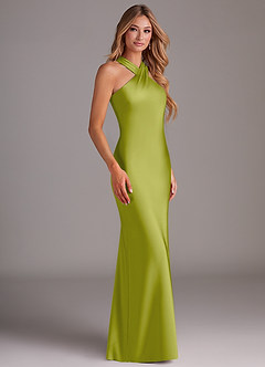 Azazie Doretta Bridesmaid Dresses Lemongrass Mermaid Pleated Stretch Satin Dress image4
