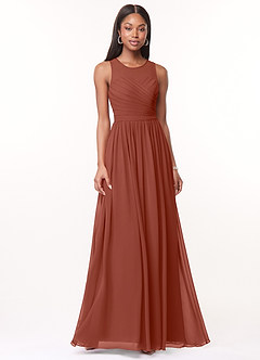 Azazie Nina Bridesmaid Dresses Auburn A-Line Pleated Chiffon Dress image1