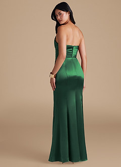 Azazie Yola Bridesmaid Dresses Dark Green Sheath Pleated Metallic Satin Dress image4