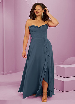 Barbie ♥ Azazie Abiti da Damigella Abito A-Line in Chiffon Scollo a Cuore Blu Nettuno image8