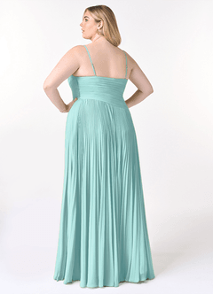 Azazie Vini Bridesmaid Dresses Aqua A-Line V-Neck Pleated Chiffon Dress image8