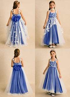 Azazie Darlina Robe Demoiselle D'honneur Fillette Robe Princesse en Tulle Dentelle Ivoire Bleu Roi image2