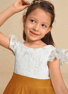 Azazie Vetty Flower Girl Dresses Ivory Butterscotch A-Line Lace Tulle Dress image8